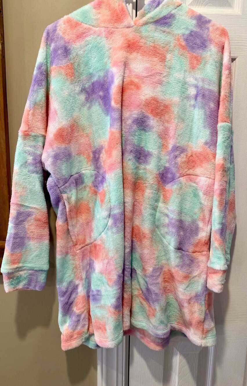 Dream Life Girls Plush Hooded Lounge Sleep Dress Size L 14/16 Pastel Tie Dye